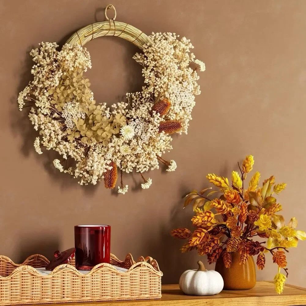 Threshold Asymmetrical Floral Preserved Fall Wreath Autumn Decor New